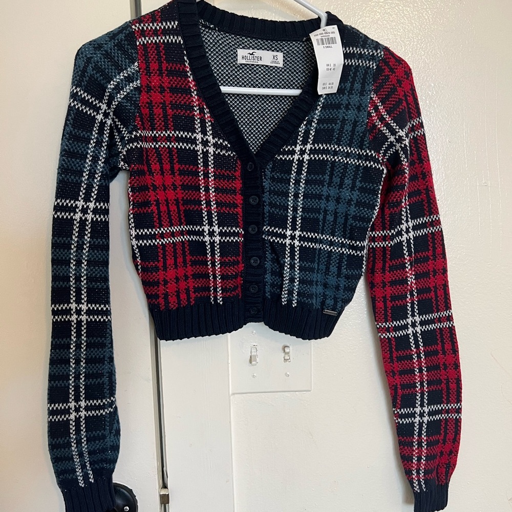 HOLLISTER plaid cropped cardigan sweater xs